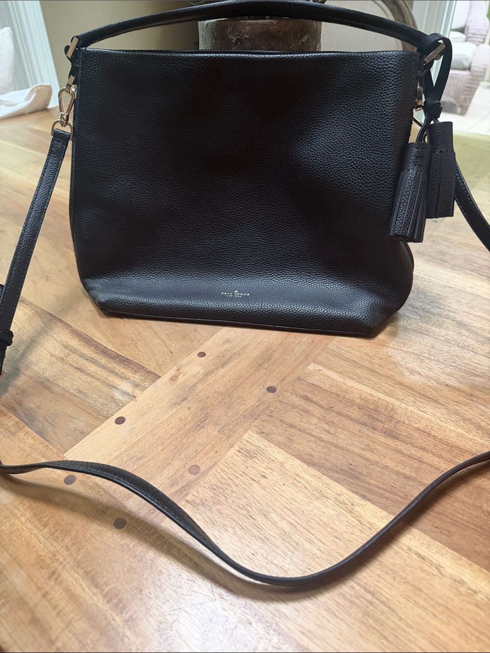 kate spade Black Pebbled Leather Shoulder Bag with Tassel